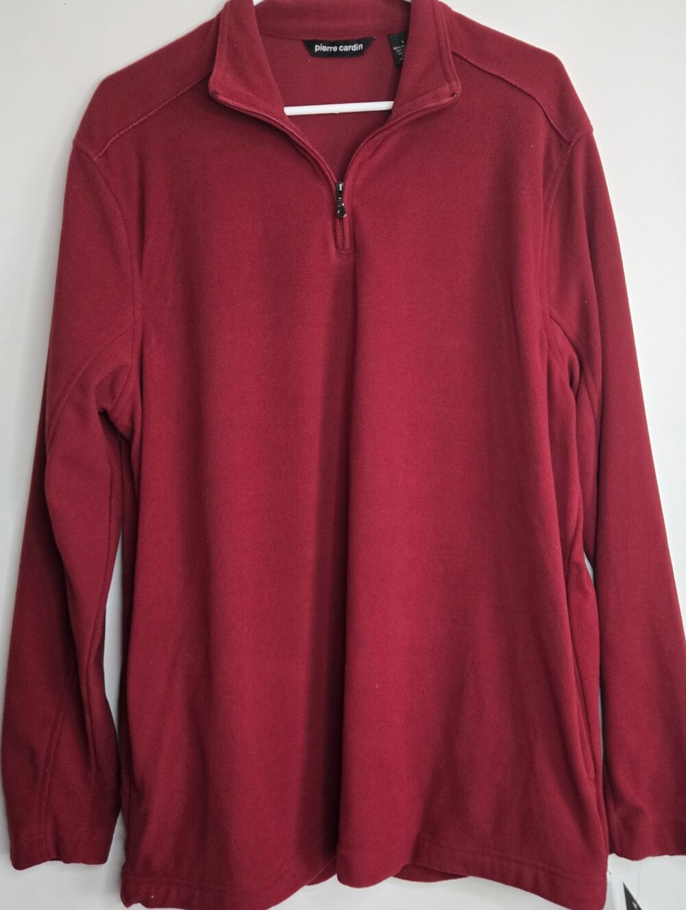 Pierre Cardin Fleece Pullover Men’s L Maroon 1/4 Zip Sweatshirt Side Pockets NWT